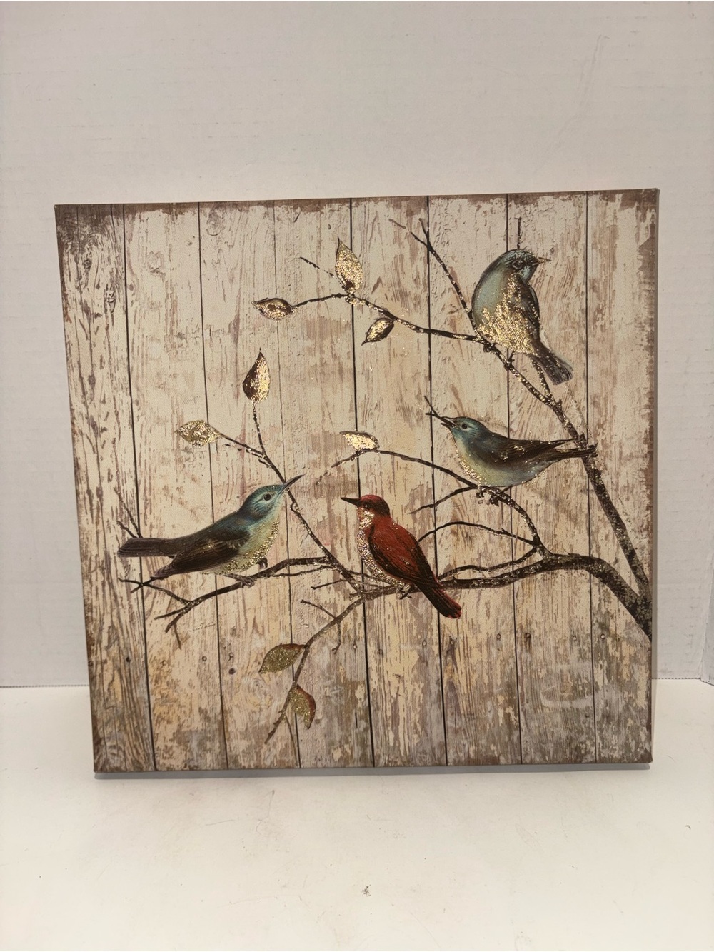 Birds Canvas Wall Art 12”x12” - Gold Accents